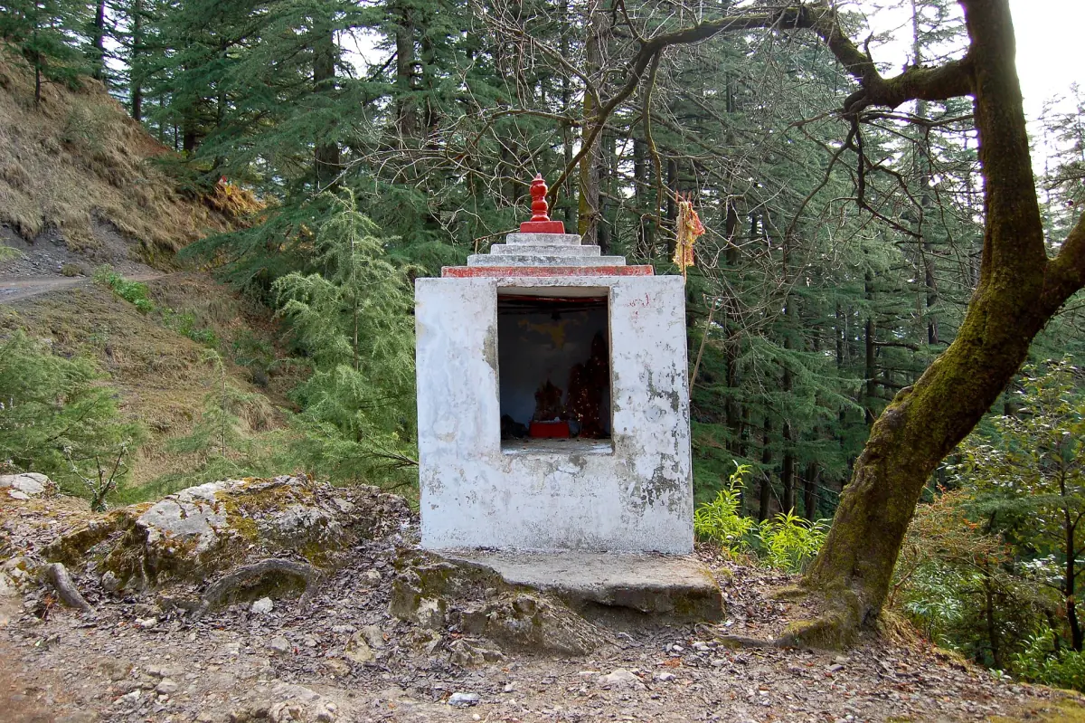 A small Hindu shrine among trees in Dharamkot