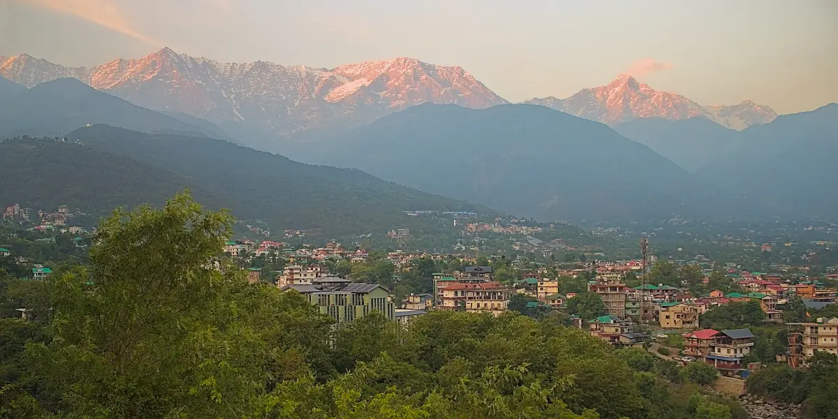 Evening light on the Dhauladhar peaks above Dharamshala